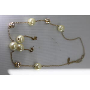 Bijoux Ternier Faux Pearl Necklace & Earrings Set Gold Tone